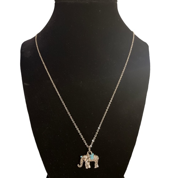 Silver & Turquoise Elephant Charm Necklace - Picture 4 of 4
